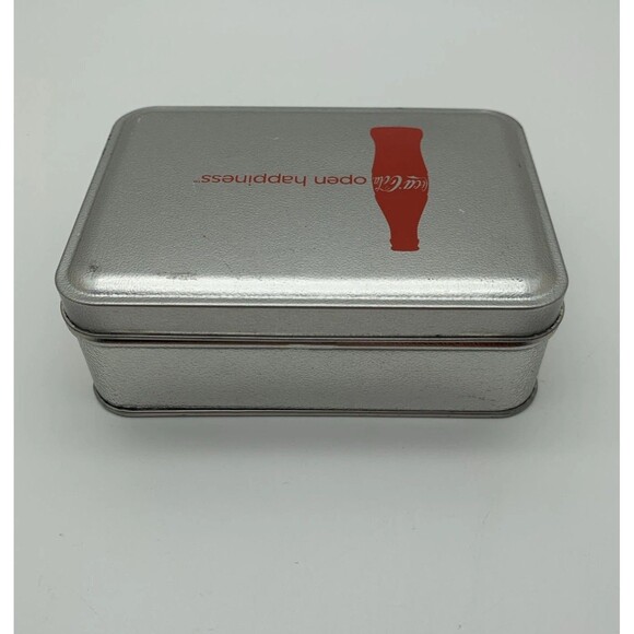 Collectible Coca Cola Tin Box Silver Rectangular Trinket Tin 5 x 3.6 x 1.6 - Picture 4 of 10